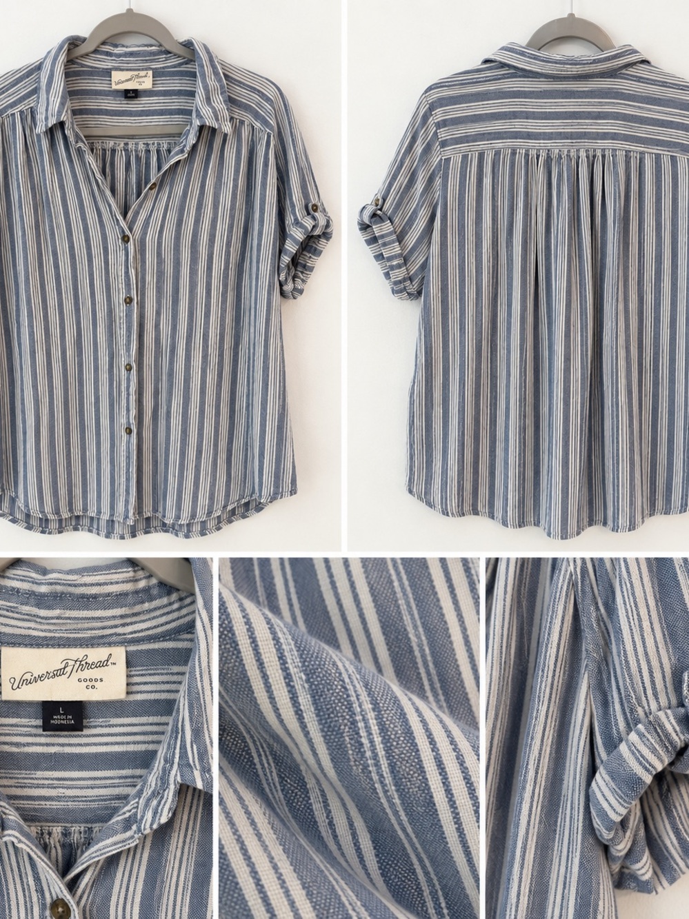 Universal Thread Blue and White Vertical Stripe Button-Down Shirt